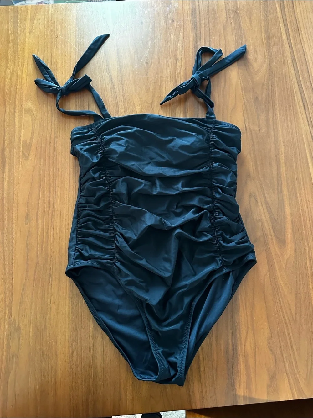 Pinkblush Black Shoulder Tie Maternity One-Piece Swimsuit with ruching large